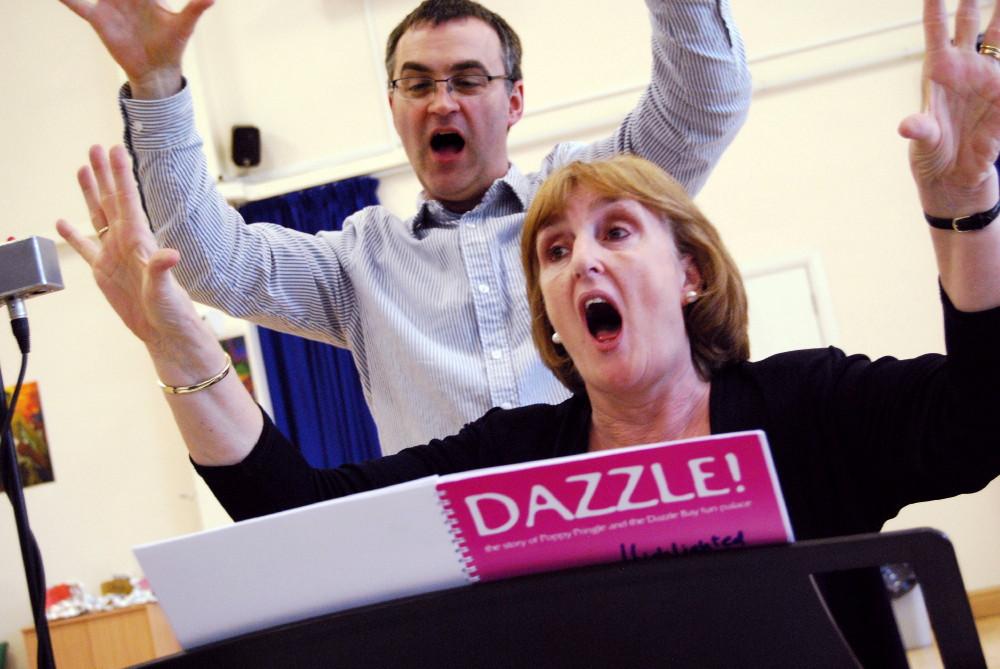 Carmel Thomas and Mark Rogers during the recording of Dazzle